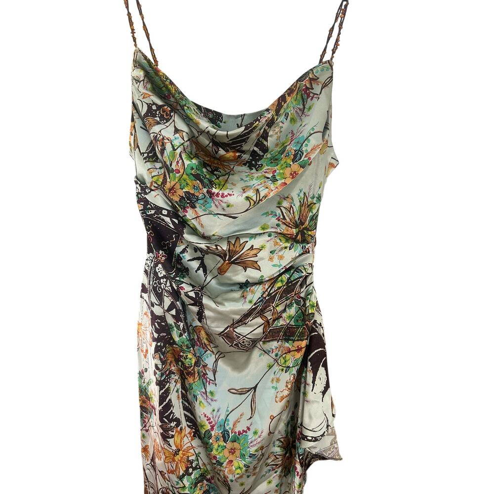 Vintage Kay Unger Petites Silk Sage Green Garden Floral Draped Midi Dress 2